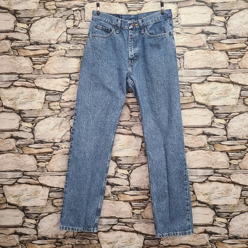 Wrangler Mens Jeans Sz 29 x 30 Straight Leg Solid Blue Denim 100% Cotton Pockets